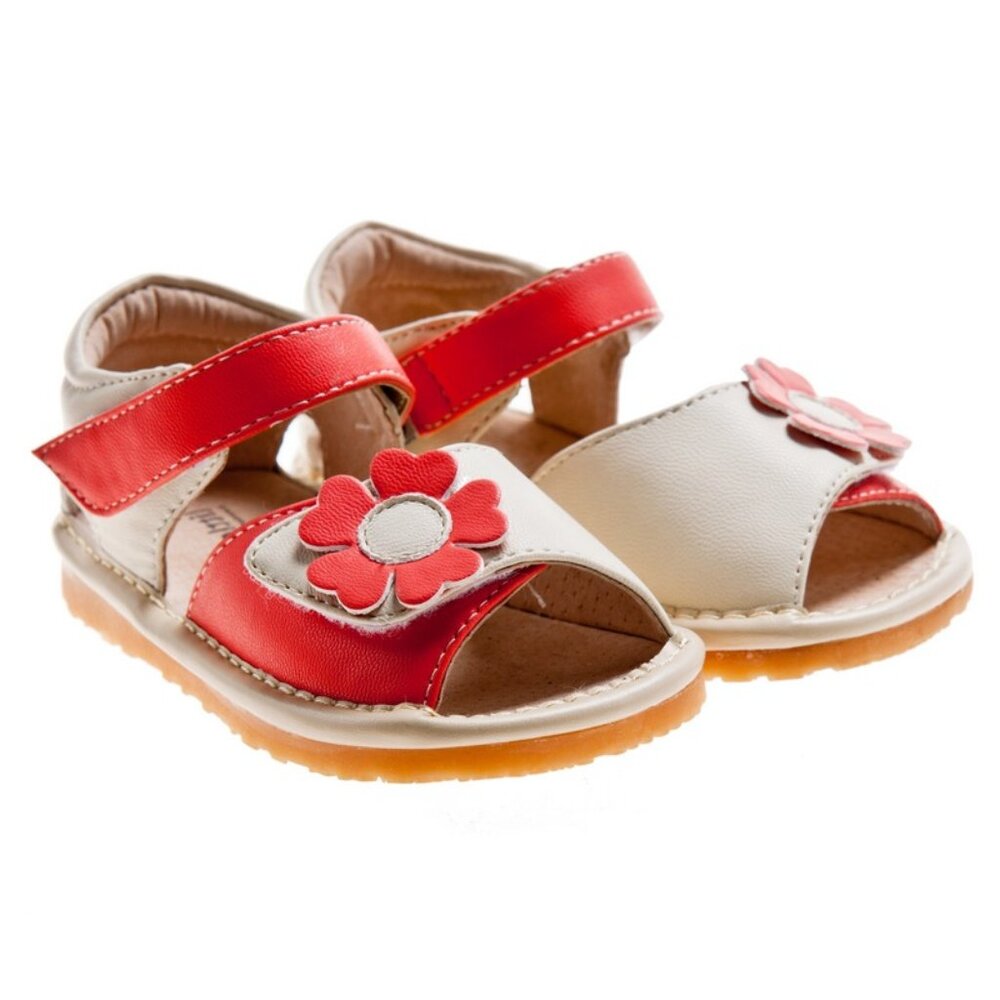 NEW ⭐️ Cute Coral/White Squeaky Sandals with Flower - Baby/Toddler Size 3